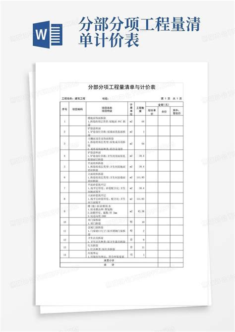 分部分项工程量清单与计价表word模板下载编号qwmkpexp熊猫办公