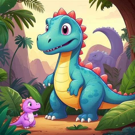 Premium Photo Illustration Of Cartoon Mother And Baby Dinosaur