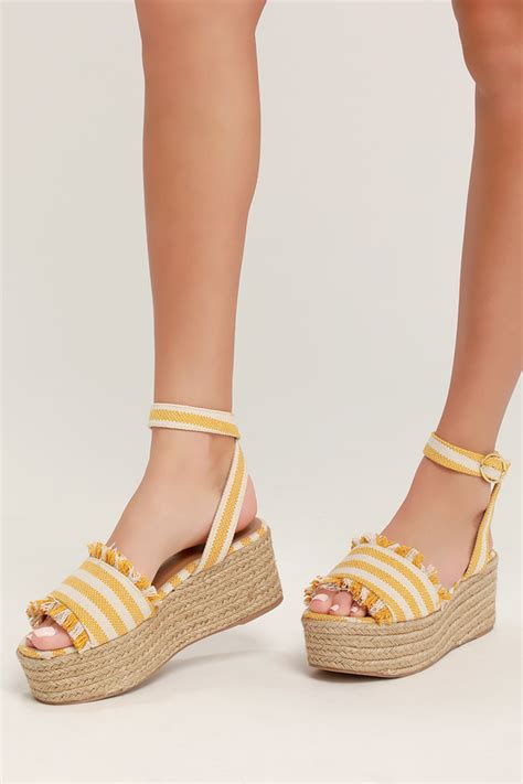 Cute Yellow And Beige Striped Sandals Platform Espadrilles Lulus