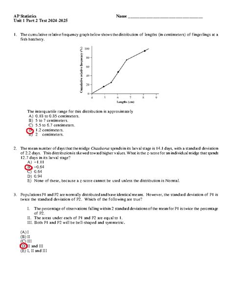 AP Statistics Unit 1 Part 2 Test - Comprehensive Practice Questions