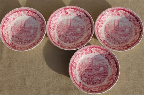 Vintage Homer Laughlin Red Transferware China Currier Ives