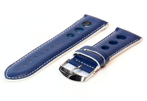 Uhrenarmband Mm Blau Wei Leder Rally Uhrenarmbandshop De