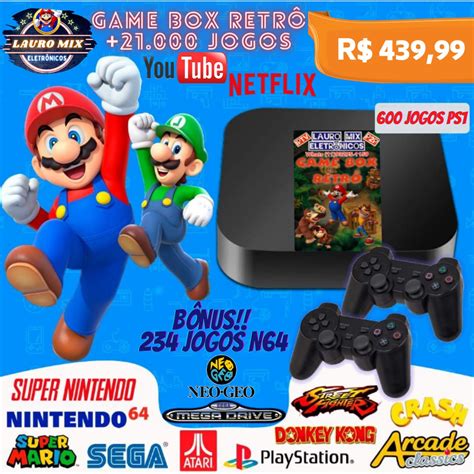 Super Kit Game Box Retrô 21 000 Jogos 2x Contr PS2 USB