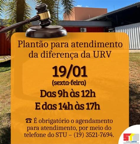 Plantão Jurídico sobre URV no STU é dia 19 01 STU Sindicato dos