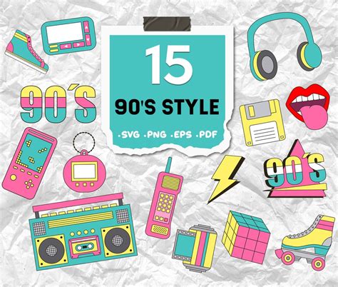 90's Style Svg, Retro Icons,retro Elements,trendy 80s-90s,cartoon Style ...