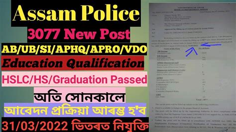 ভাল খবৰ Assam Police ত পুনৰ নতুন পদ মুকলিnew Vacancy 3077 Post Abub