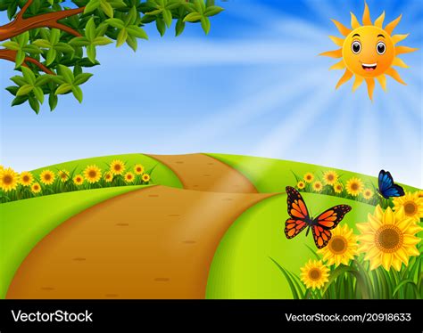 Scenery garden with sunflower Royalty Free Vector Image