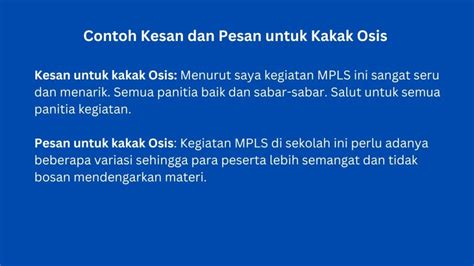 30 Contoh Pesan Dan Kesan Untuk Kakak Osis MPLS Singkat