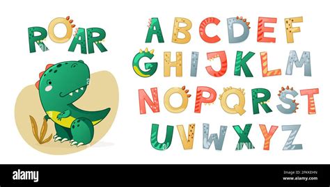 Cartoon Niedlichen Dinosaurier Alphabet Dino Schrift Mit Buchstaben