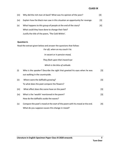 Icse Class 9 English Paper 2 Literature In English Sample Paper