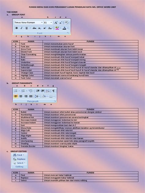 Fungsi Menu Dan Icon Perangkat Lunak Pengolah Kata Ms Word 20071 Pdf