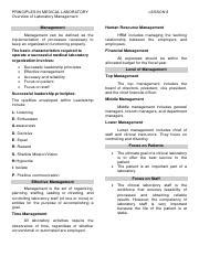 PMLS L8 Pdf PRINCIPLES IN MEDICAL LABORATORY Overview Of Laboratory