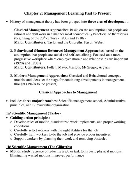 Chap 2 Accounting Notes Chapter 2 Management Learning Past To Present History Of Management