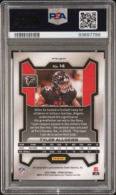 2023 Panini Prizm Tyler Allgeier Autograph 14 PSA 10 Atlanta Falcons