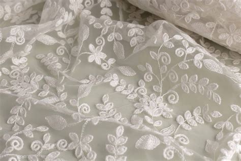 White Net Fabric With Off White Embroidery Boho Floral Etsy