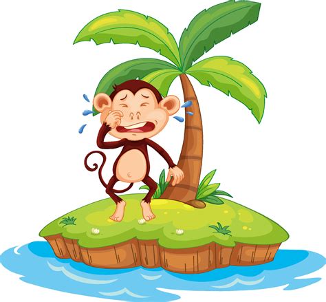 Crying monkey cartoon character on isolated island 6093609 Vector Art ...