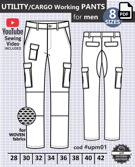 Working Pants For Men Pdf Sewing Pattern And Youtube Video Heavy