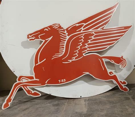 LARGE PEGASUS MOBIL OIL 55 X 45 PORCELAIN ENAMEL SIGN DOUBLE SIDED EBay