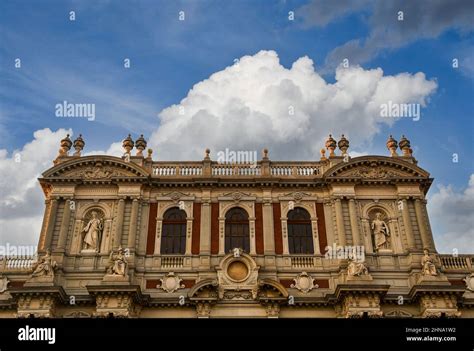 Detail of the façade of Palazzo Carignano overlooking Piazza Carlo