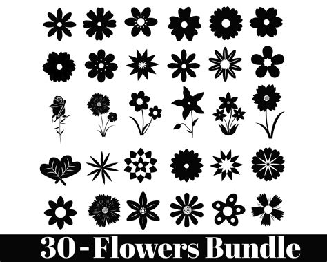 Flowers Svg Bundle Spring Flowers Svg Rose Flower Svg Etsy