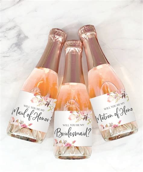 Mini Champagne Bottle Labels Will You Be My Bridesmaid Bridesmaid