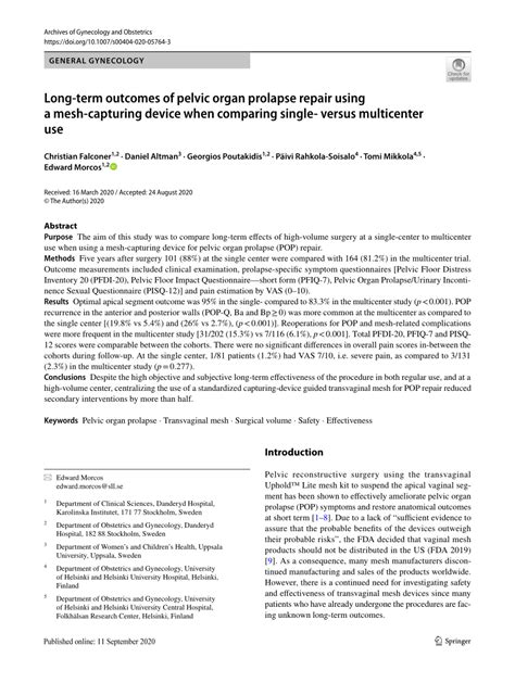 (PDF) Long-term outcomes of pelvic organ prolapse repair using a mesh ...