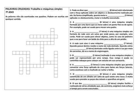 Passatempos em Ciências e Meio Ambiente Palavras cruzadas Trabalho e