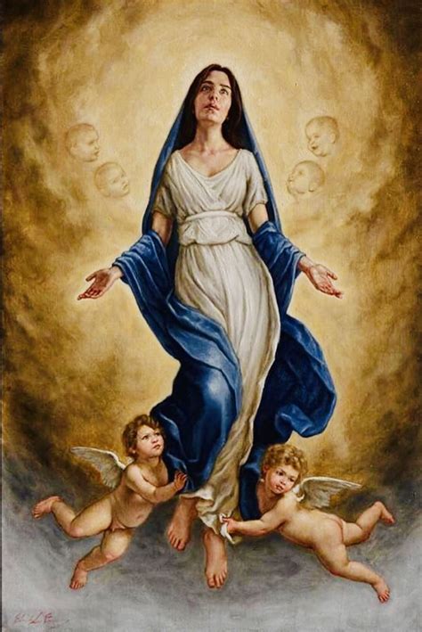 An Image Of The Virgin Mary With Angels