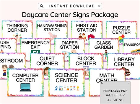 Complete Daycare Center Signs Printable, Childcare Signs for Preschool ...