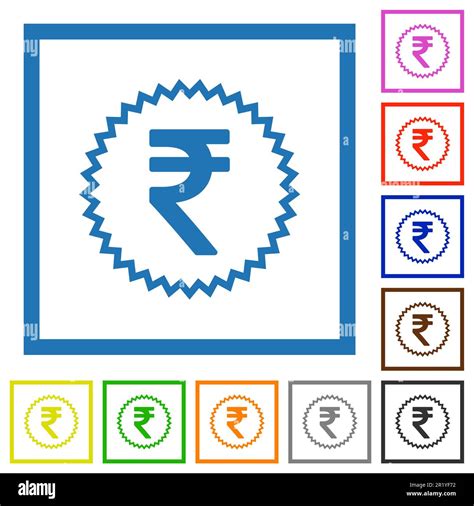 Indian Rupee Sticker Alternate Flat Color Icons In Square Frames On