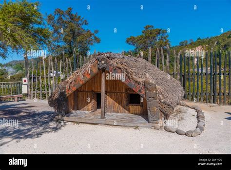 Traditional Maori House At Te Puia Rotorua New Zealand Stock Photo