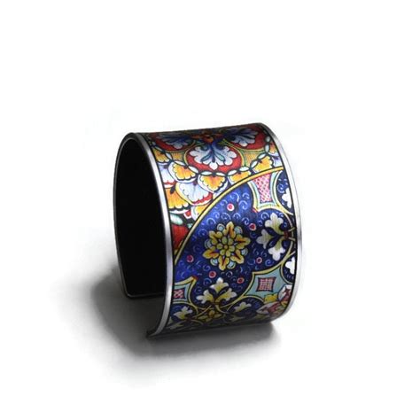 Colorful Italian Cuff Bracelet With Floral Pattern T For Ladies Etsy