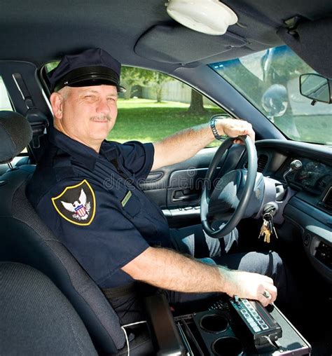 Police Officer Drives Squad Car Stock Photo Image Of Sheriff Control