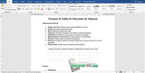 Plantilla De Formato De Salida De Materiales Word Gu A Y Ejemplos