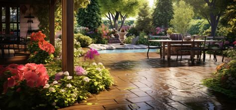 Beautiful garden with terrace 28541299 Stock Photo at Vecteezy