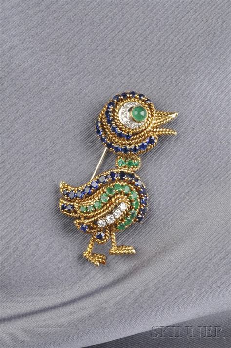 18kt Gold Gem Set And Diamond Duck Brooch Van Cleef And Arpels France