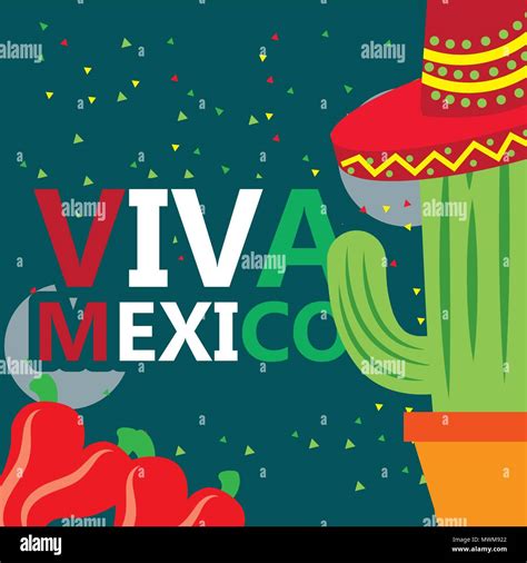 Viva México Celebración Cactus Con Sombrero Rojo Tradicional Chili