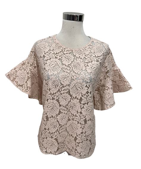 WITCHERY Blush Sheer Lace Flutter Sleeve Top Size 10 Gem