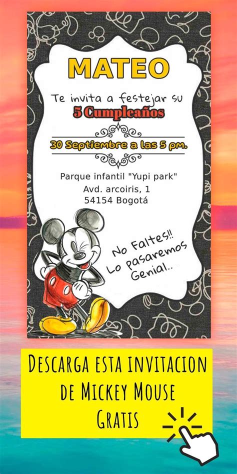 Geniales plantillas de invitacion gratis para Cumpleaños de Mickey