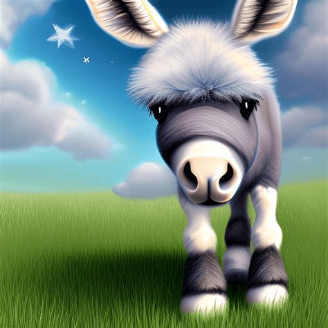 Cute Happy Baby Fluffy Donkey with Dreamy Eyes · Creative Fabrica