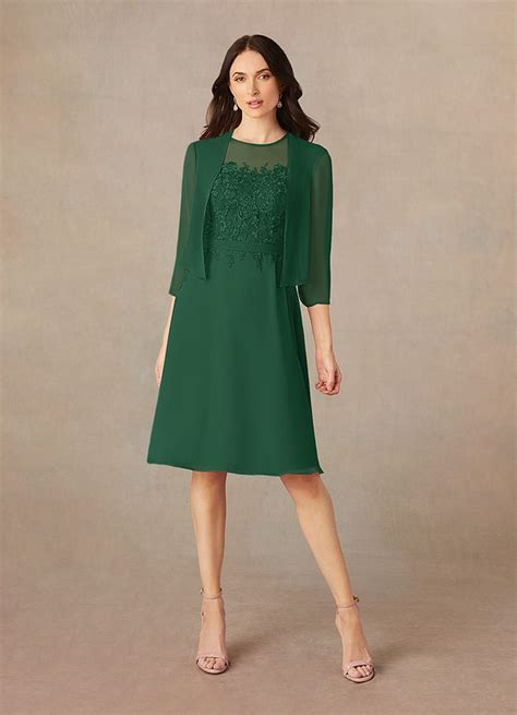 Azazie Klaus Dark Green A Line Scoop Sequins Chiffon Dress Azazie