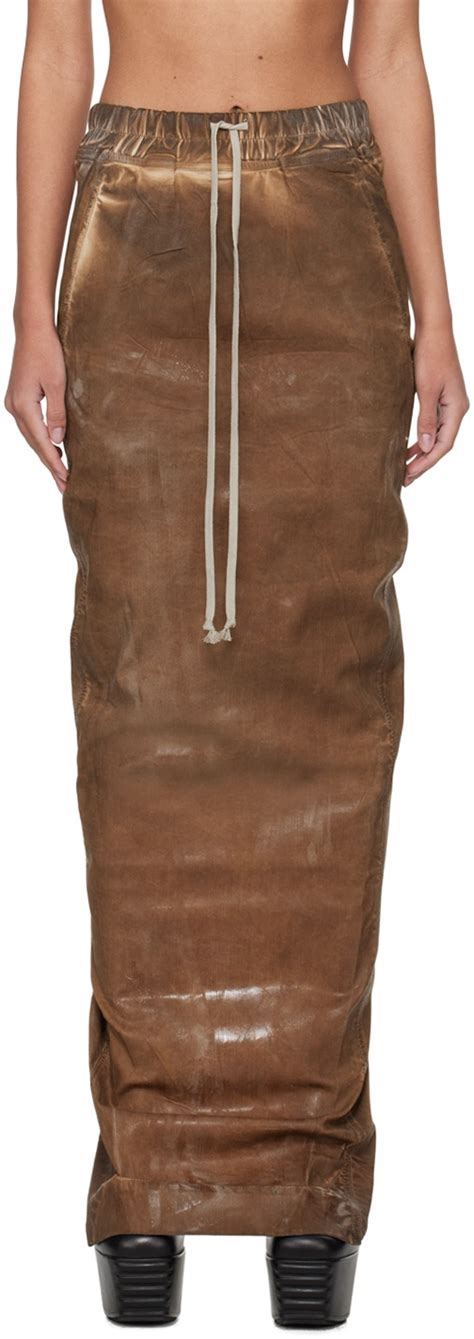 Rick Owens DRKSHDW Brown Pull On Pillar Denim Maxi Skirt Rick Owens Drkshdw