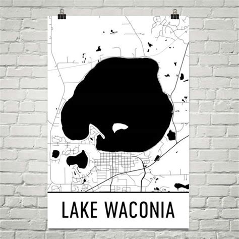 Lake Waconia Mn Art And Maps Modern Map Art