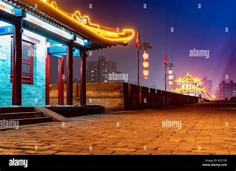 ancient city wall at night, Xi'an,China Stock Photo - Alamy