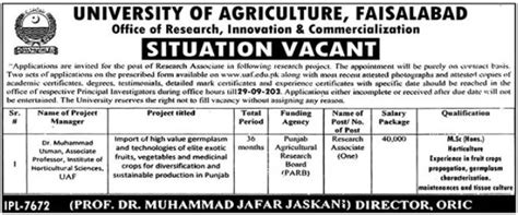 Latest University Of Agriculture Faisalabad Jobs September 2023