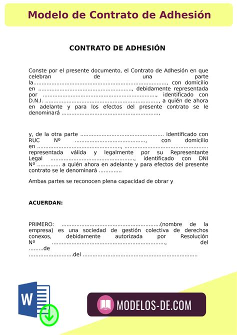 Modelo De Contrato De Adhesi N Contrato De Adhesi N Conste Por El