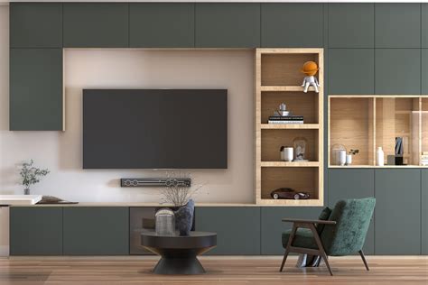 Full Wall Tv Cabinet Design With Clear Glass Shutters Livspace