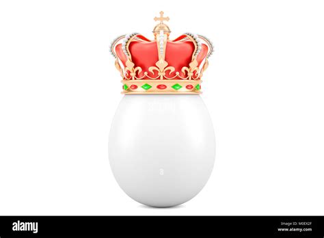 Egg With Gold Royal Crown 3d Rendering Isolated On White Background