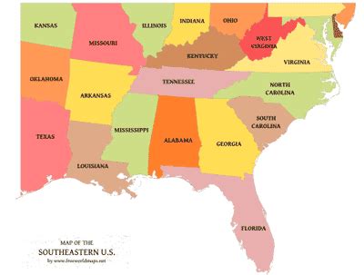 Map Of The Southeast United States Verjaardag Vrouw 2020