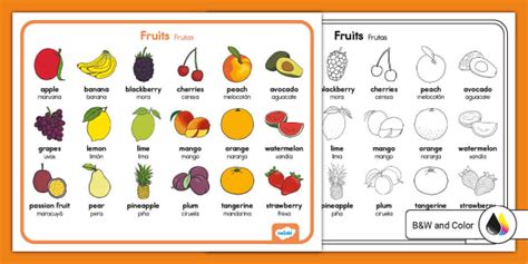 Fruits Word Mat Englishspanish Teacher Made